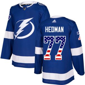 Herren Tampa Bay Lightning Eishockey Trikot Victor Hedman #77 Authentic Blau USA Flag Fashion